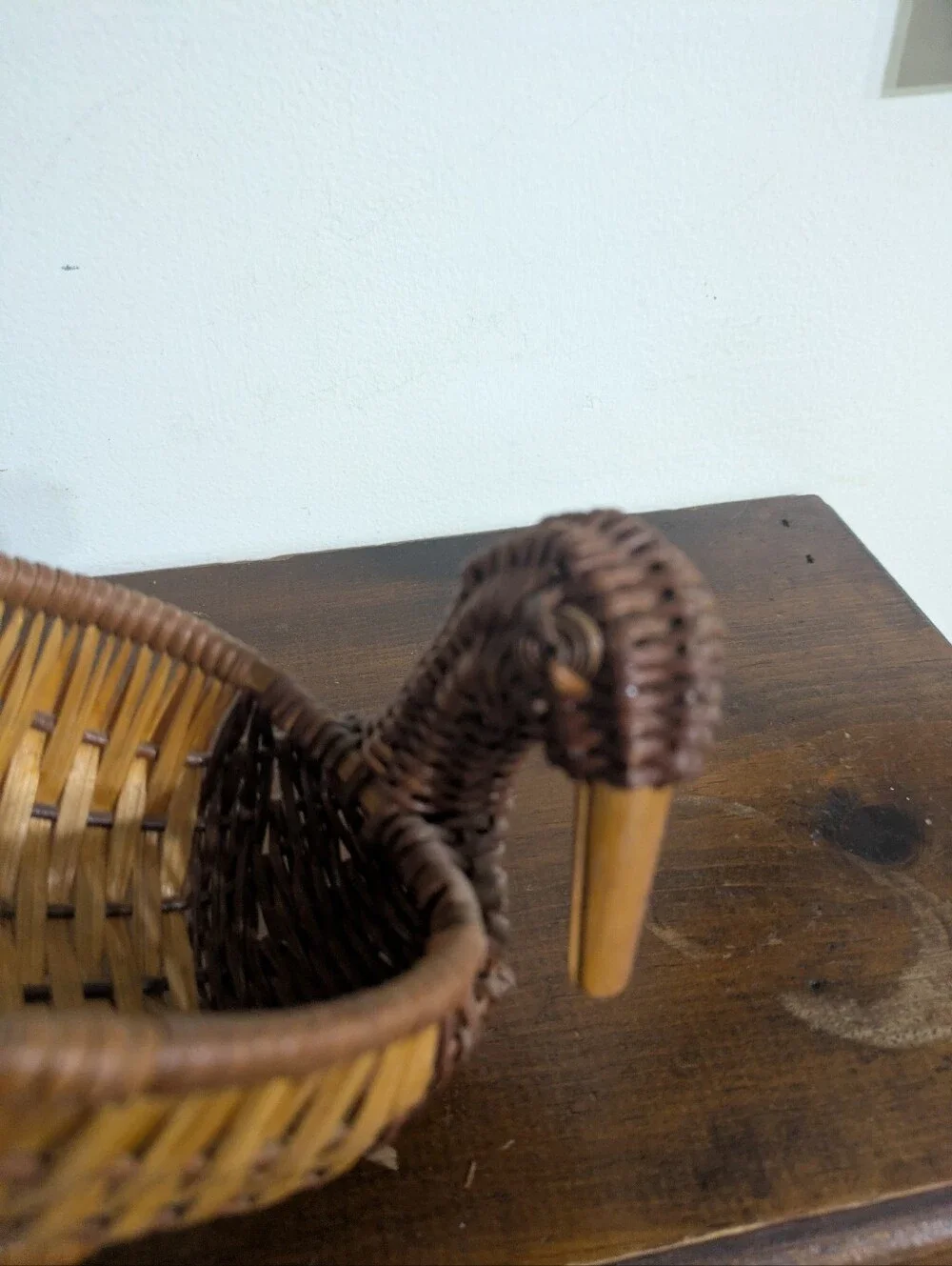 Vintage Woven Wicker Duck Basket | Rattan Boho Farmhouse Decor Cottagecore Farm